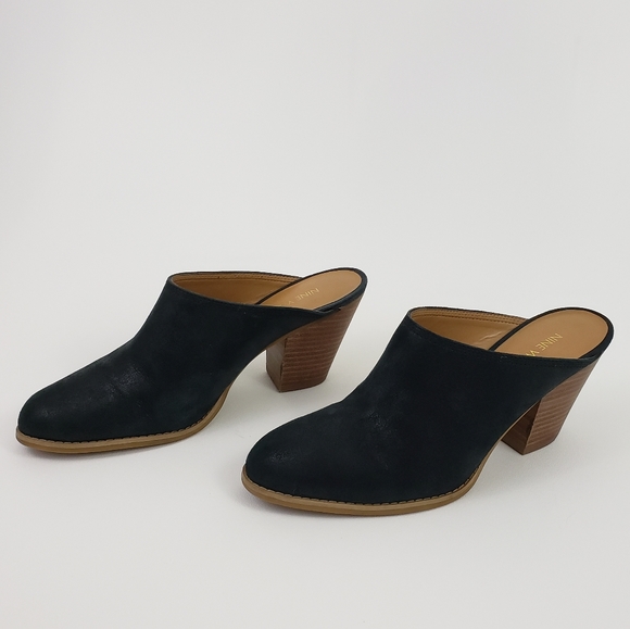 Nine West Hannah Mules Clogs 9.5 Black Leather Block Heel Black Tan Chunky Heel - Picture 8 of 8